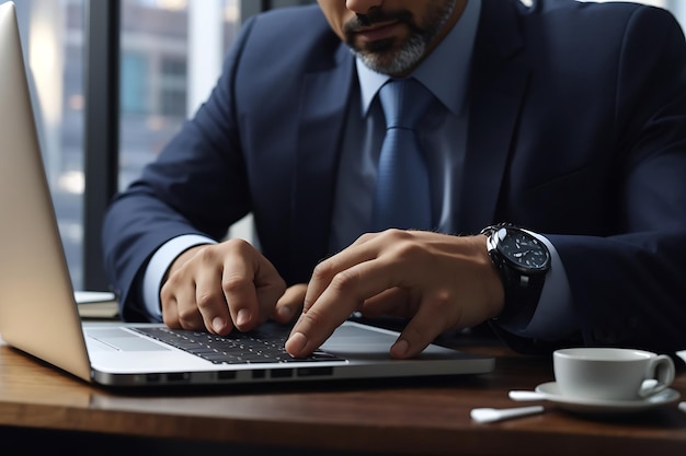 hombre de negocios que trabaja con computadora portátil en la oficina moderna negocio y concepto de tecnología