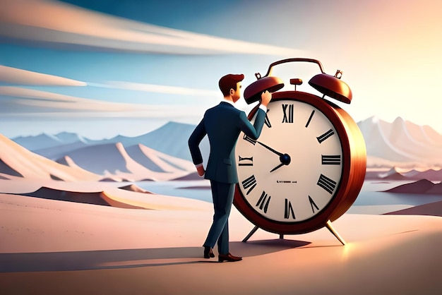 un hombre de negocios y un reloj personaje de ilustración 3D