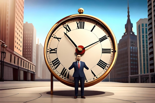 un hombre de negocios y un reloj personaje de ilustración 3D