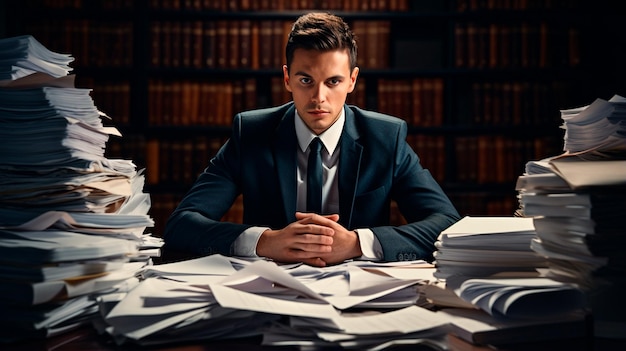 hombre de negocios sentado en un escritorio con papeles