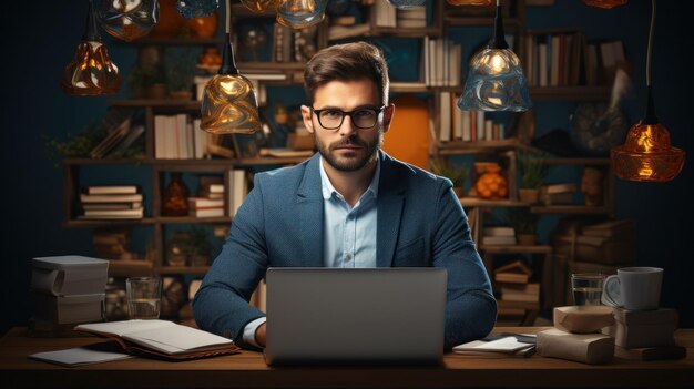 Un hombre de negocios serio trabajando en su portátil