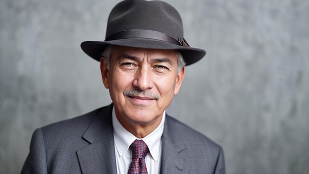 Un hombre de negocios con un sombrero sonriendo