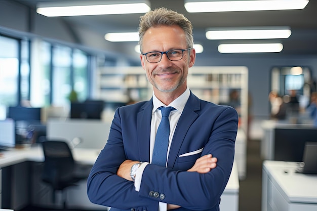 Un hombre de negocios sonriente en traje.