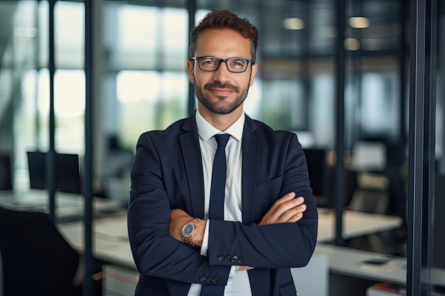 Un hombre de negocios sonriente en traje.