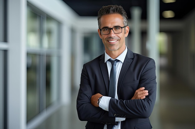 Un hombre de negocios sonriente en traje.