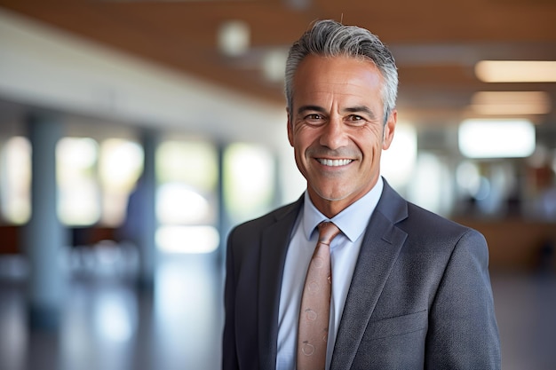 Un hombre de negocios sonriente en traje.