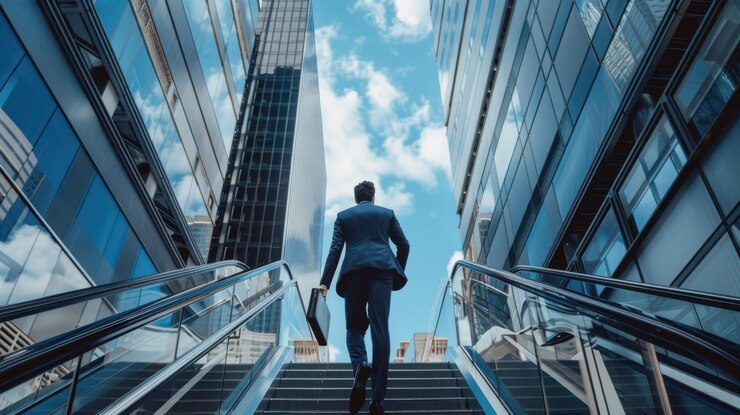 El hombre de negocios subiendo las escaleras