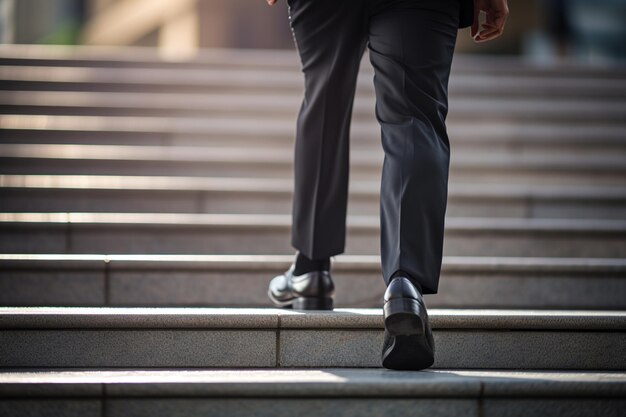 Foto un hombre de negocios subiendo los escalones con fondo de estilo bokeh