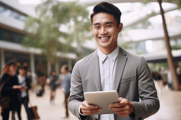 un, hombre de negocios, tenencia, un, computadora portátil