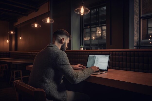 Hombre de negocios trabajando con una computadora portátil en una cafetería