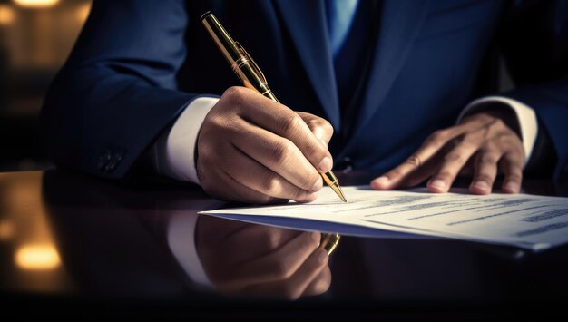 Foto un hombre de negocios en un traje y corbata escribiendo notas