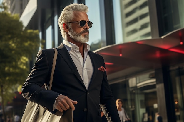 Foto un hombre de negocios con traje y gafas de sol.