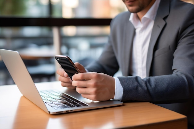 hombre de negocios con traje trabajando en una computadora portátil