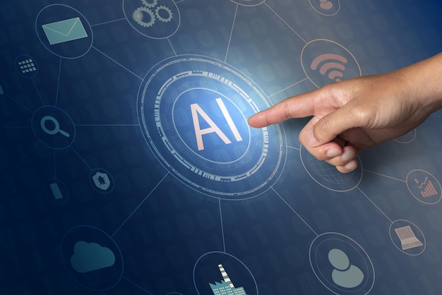 El hombre de negocios utiliza la inteligencia artificial para ayudar en el trabajo comercial