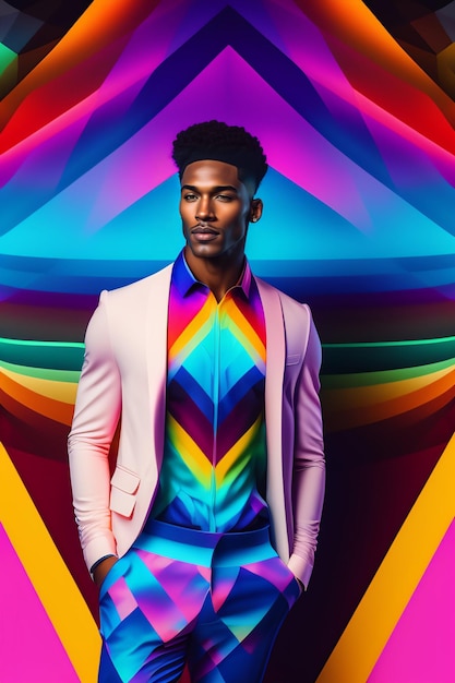 Hombre negro africano y modelo negro con fondo colorido