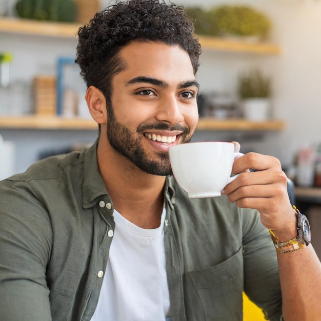 hombre negro bebiendo café