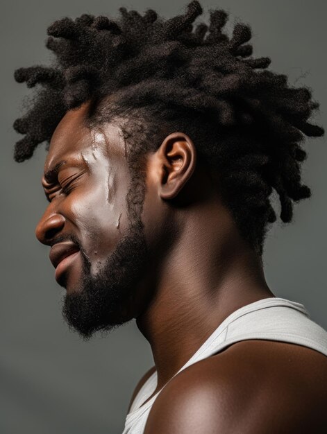 Foto hombre negro con dolor sobre fondo neutro