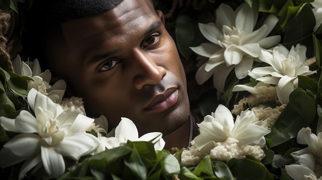 Foto hombre negro con flores