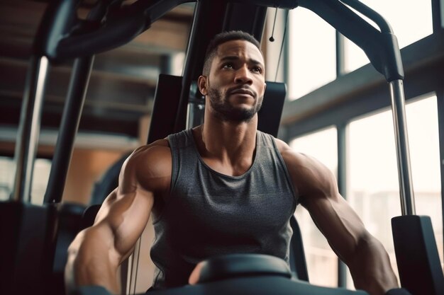 Foto un hombre negro en un gimnasio sobre un fondo claro