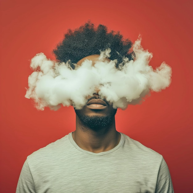 hombre negro con una nube frente a su rostro generado por ai