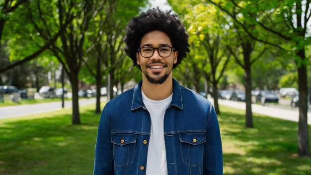 Hombre negro en un parque de verano