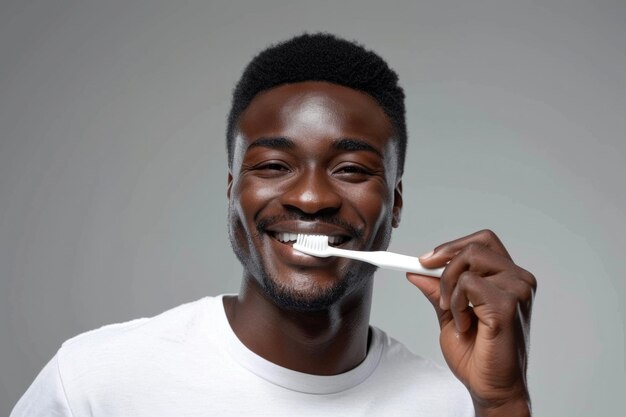 Foto hombre negro promoviendo la salud y la higiene bucal