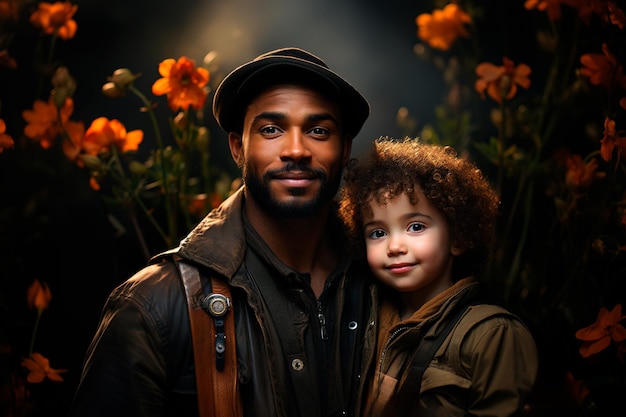 hombre negro con su hija en un parque en un hermoso día soleado