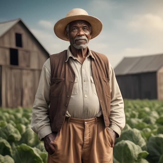 Hombre negro viejo agricultor atractivo