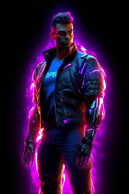 Un hombre de neón una chaqueta de neón hombre cyberpunk