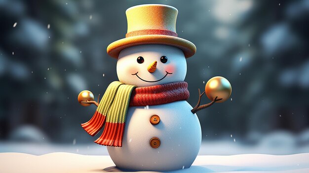 Un hombre de nieve adorable con un sombrero y colores