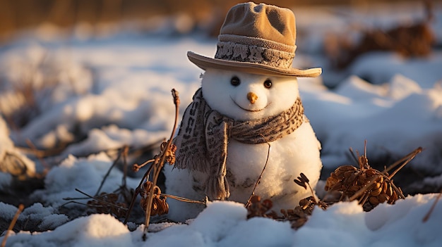 Hombre de nieve en el área de nieve de la temporada de invierno