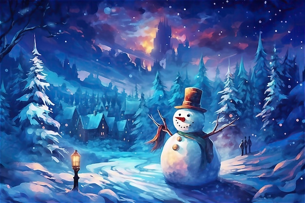 Hombre de nieve feliz para tarjeta o fondo