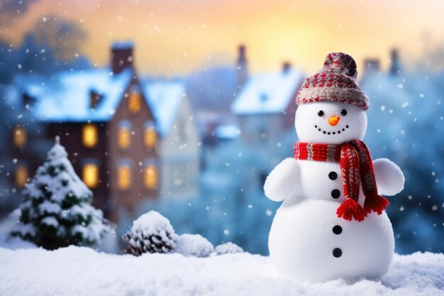 El hombre de nieve festivo adorna deliciosamente la escena invernal