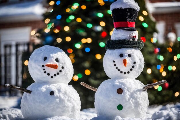 Hombre de nieve gracioso decorado para Navidad en el patio trasero celebración tradicional del Año Nuevo