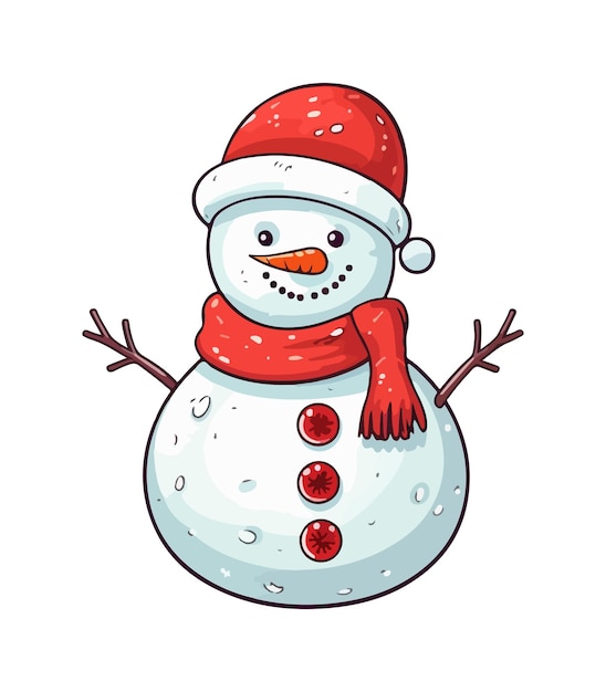 Hombre de nieve con guantes de pañuelo y sombrero aislado en un fondo blanco en estilo acuarela de dibujos animados Diseño plano Ilustración vectorial