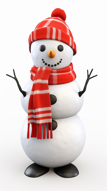 Hombre de nieve de Navidad de dibujos animados en 3D con sombrero y bufanda