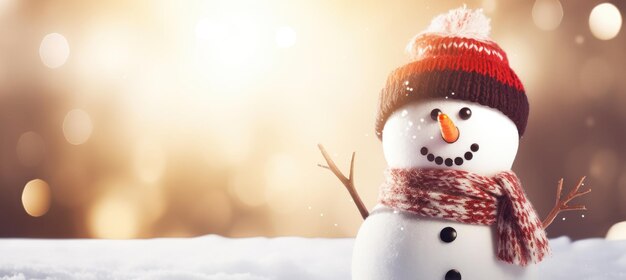 Hombre de nieve de Navidad en un paisaje nevado IA generativa
