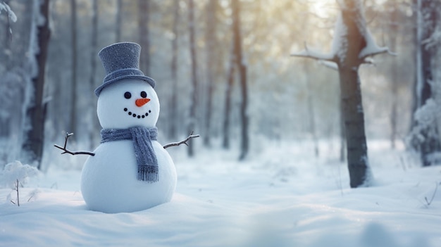 Foto hombre de nieve de pie en el campo enfoque selectivo ia generativa