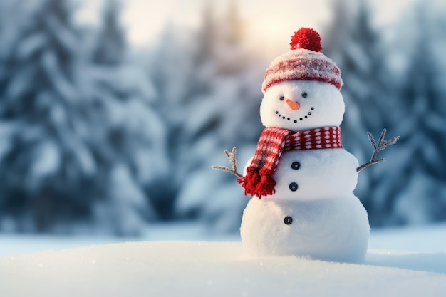 Hombre de nieve sobre fondo de nieve de Navidad