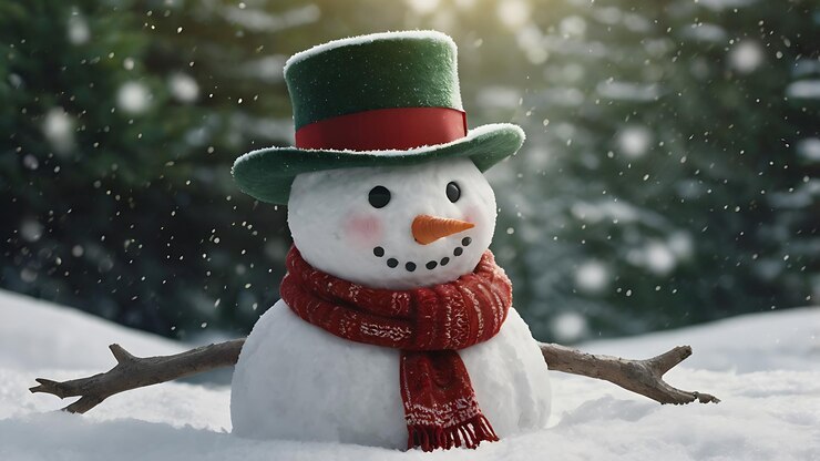un hombre de nieve con un sombrero y una bufanda que dice Santa en él