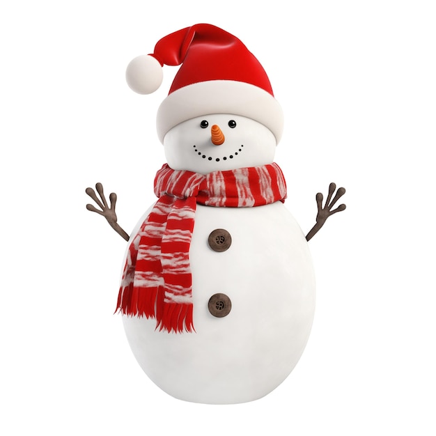 Hombre de nieve con sombrero rojo aislado en un fondo transparente Hombre de Nieve con Sombrero Rojo y bufanda en primer plano