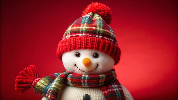 un hombre de nieve con un sombrero rojo y una bufanda y bufanda