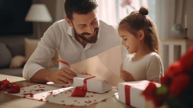 Hombre y niña sentados a una mesa