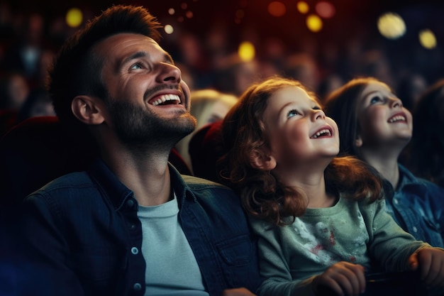 Foto hombre y niña viendo la película