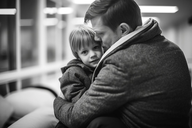 Un hombre y un niño abrazándose