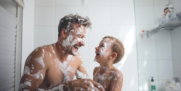 Hombre y niño afeitándose juntos Ilustración AI GenerativexA