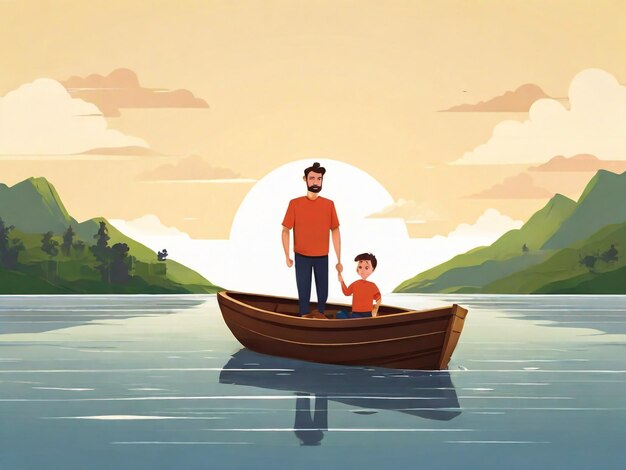 Foto un hombre y un niño están en un barco en el agua