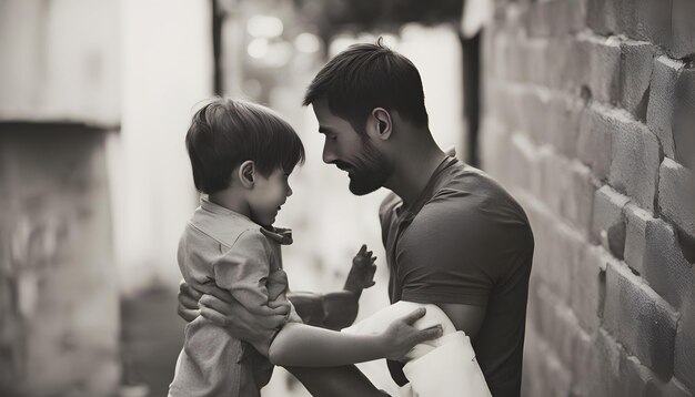 Foto un hombre y un niño están tomados de la mano