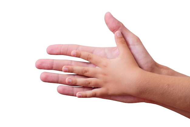 Hombre niño mano aislado sobre fondo blanco con trazado de recorte incluido