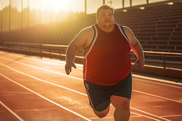 Foto hombre obeso en una pista de atletismo